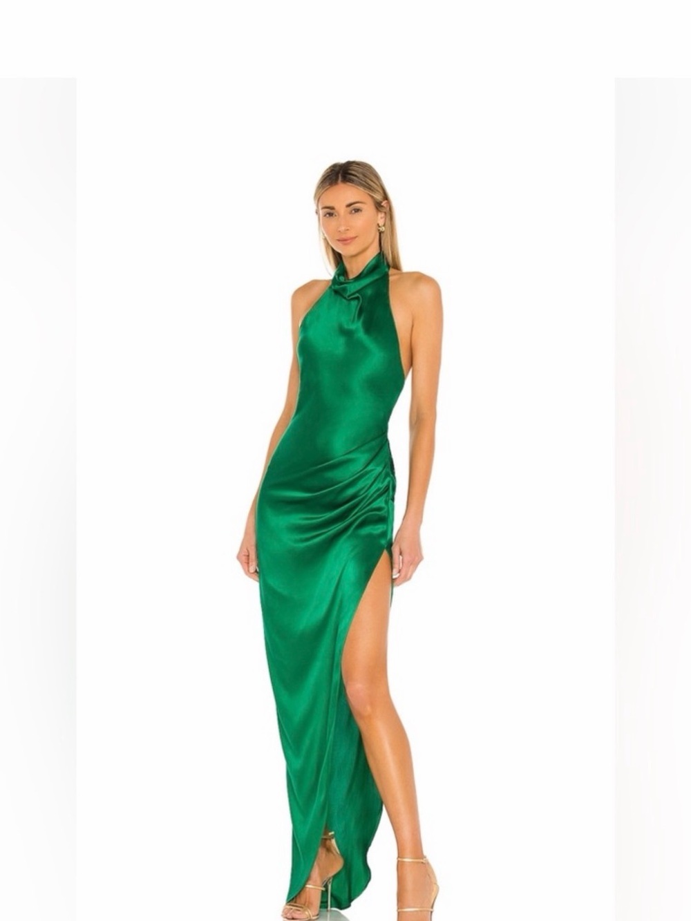 Amanda Uprichard Emerald Green Halter High-Low Satin Dress